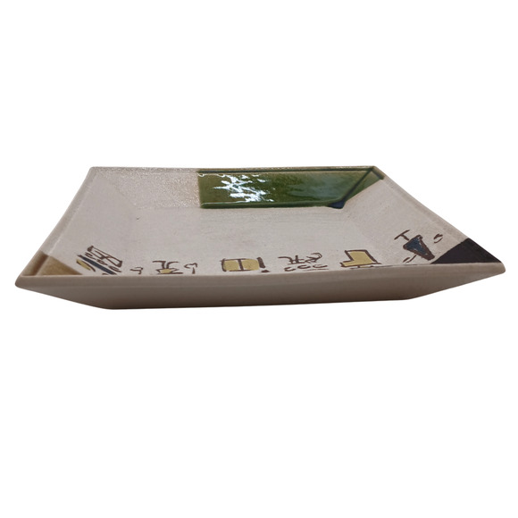 Vintage Oribe Square Plate Tray Hand Painted Ceramic Serving Dish 8" - Picture 5 of 12